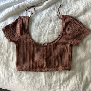 brown crop top from garage. super cute and barley have worn it